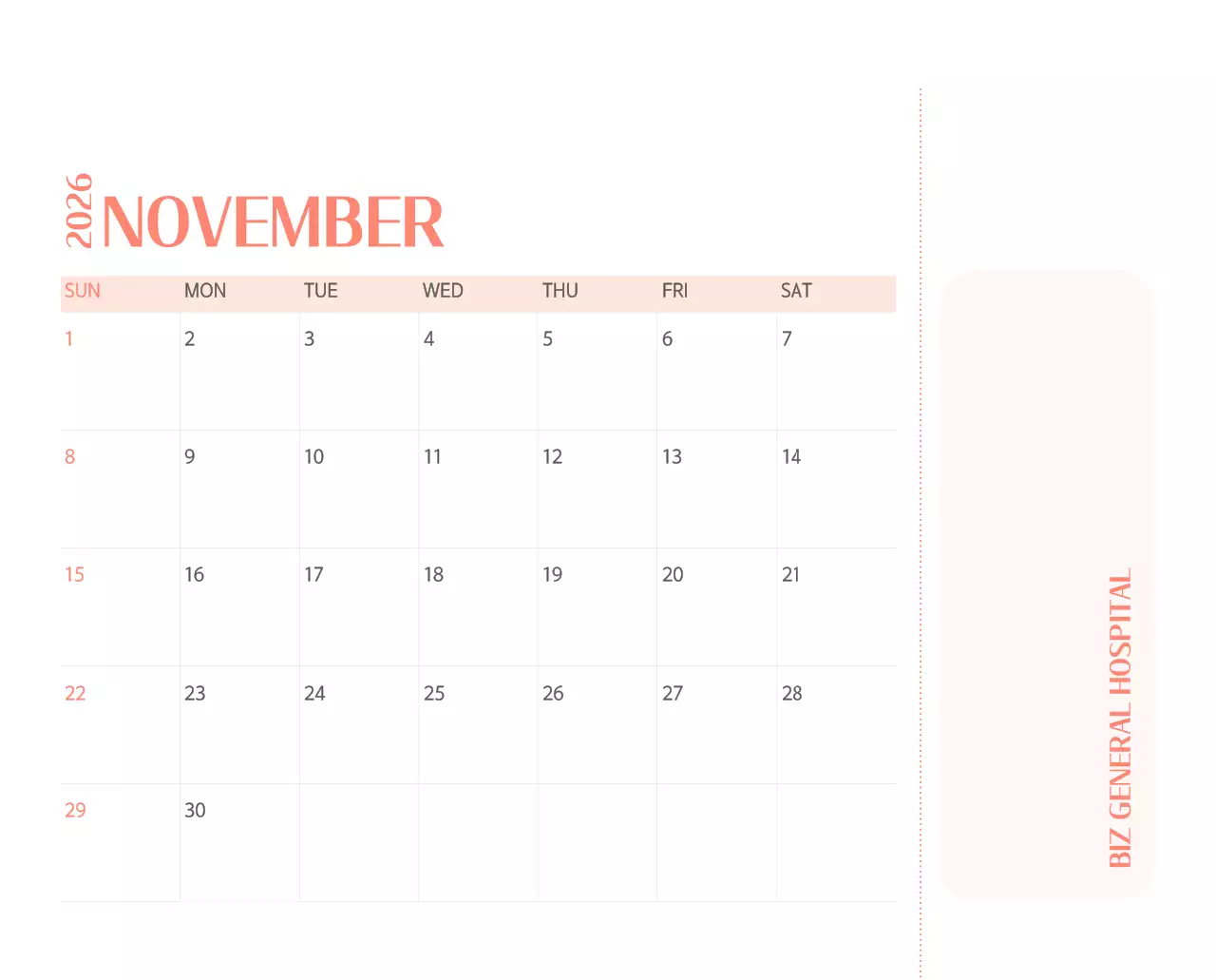 깔끔하고 알록달록한 컨셉의 병원 달력