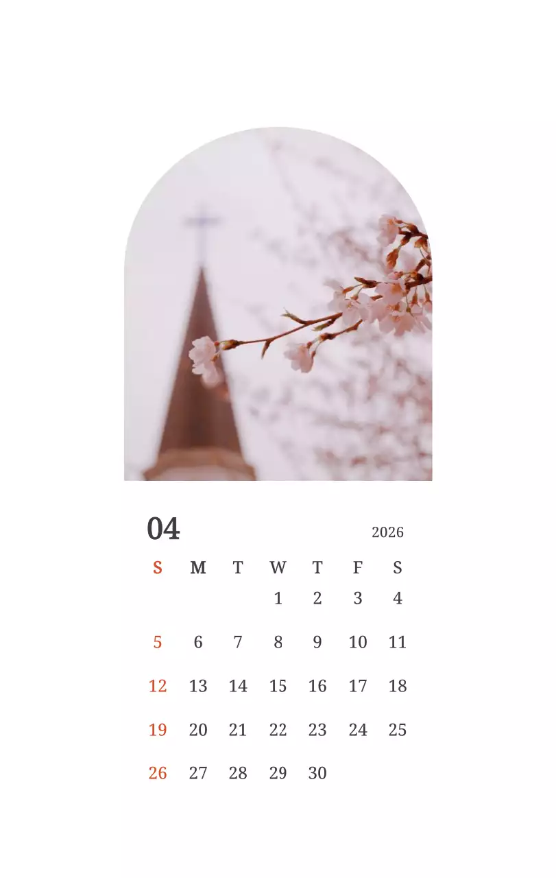 풍경 속 교회가 돋보이는 사진들로 이루어진 달력