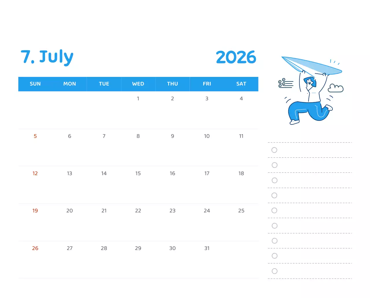 다양한 컬러의 감성적인 일러스트가 들어간 달력