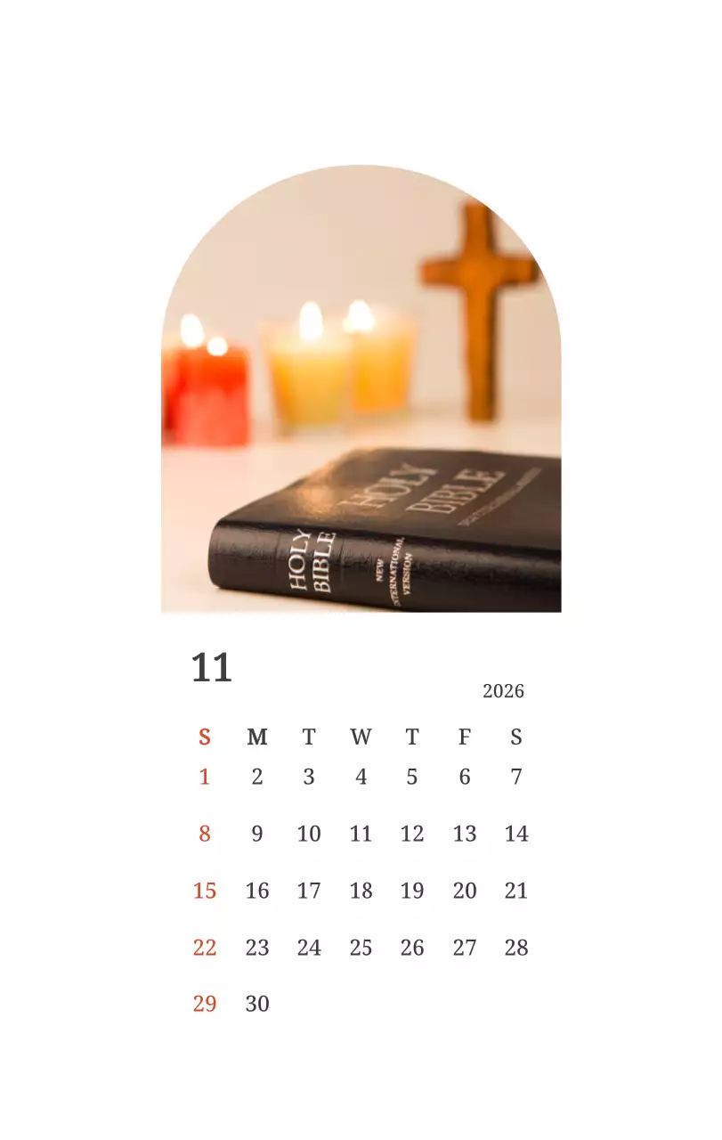 풍경 속 교회가 돋보이는 사진들로 이루어진 달력