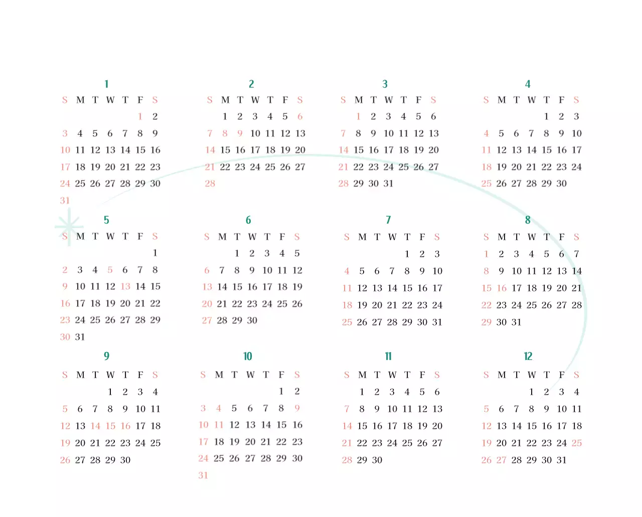 깔끔하고 알록달록한 컨셉의 병원 달력