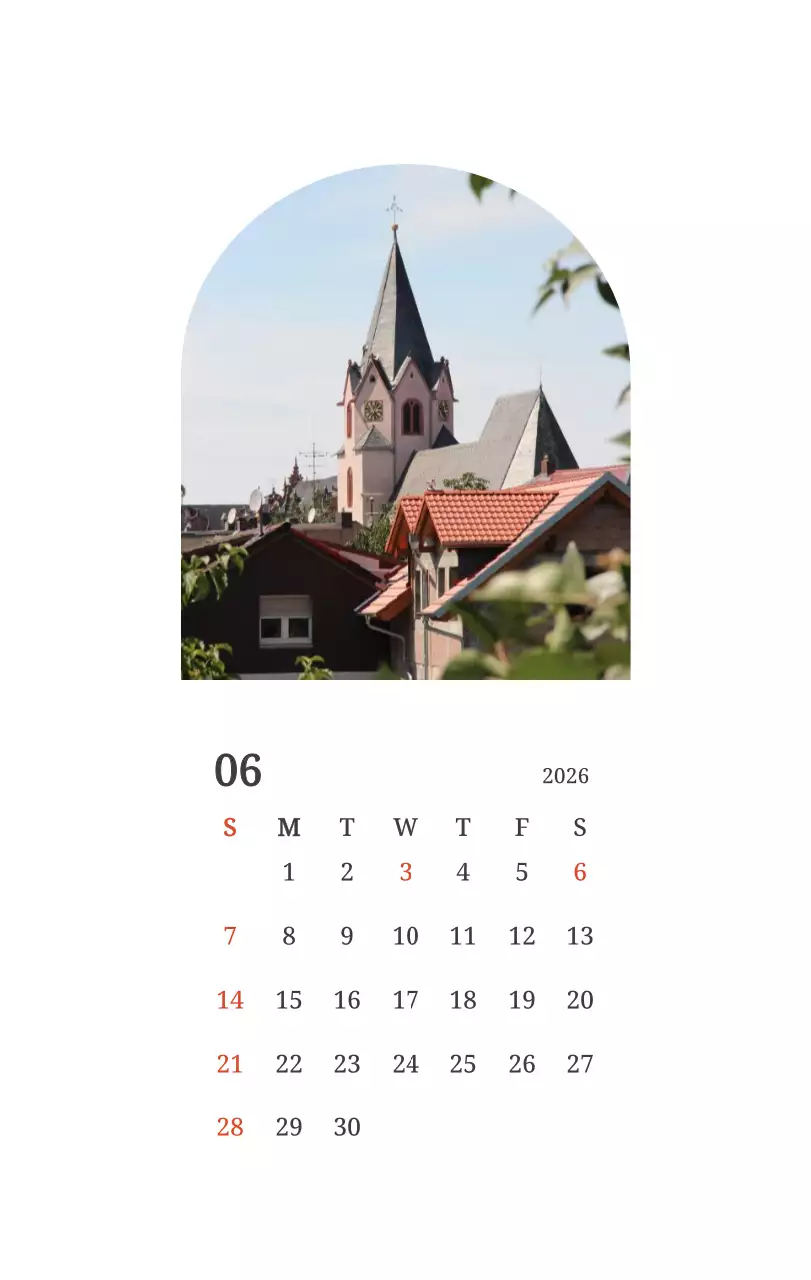 풍경 속 교회가 돋보이는 사진들로 이루어진 달력