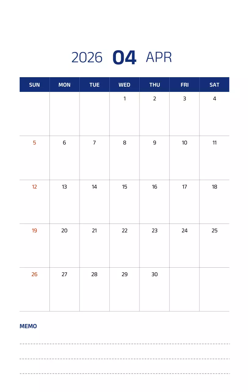 파란색의 깔끔한 일러스트가 들어간 심플한 달력