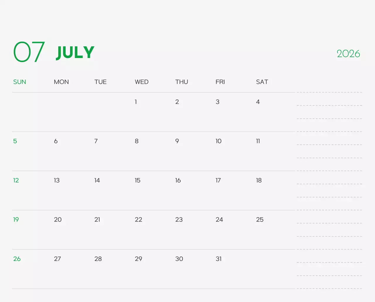 초록색 포인트 컬러에 강아지 사진과 귀여운 메시지가 있는 달력