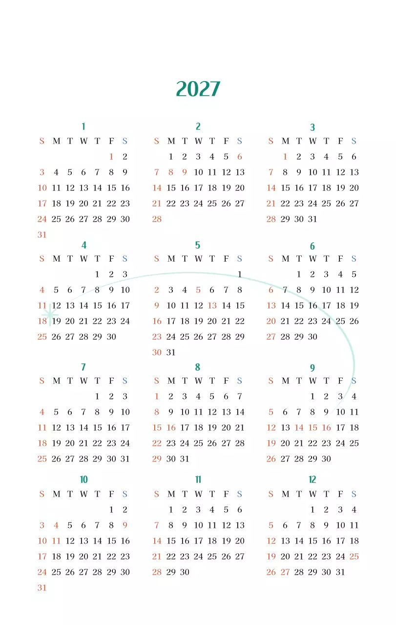 깔끔하고 알록달록한 컨셉의 병원 달력