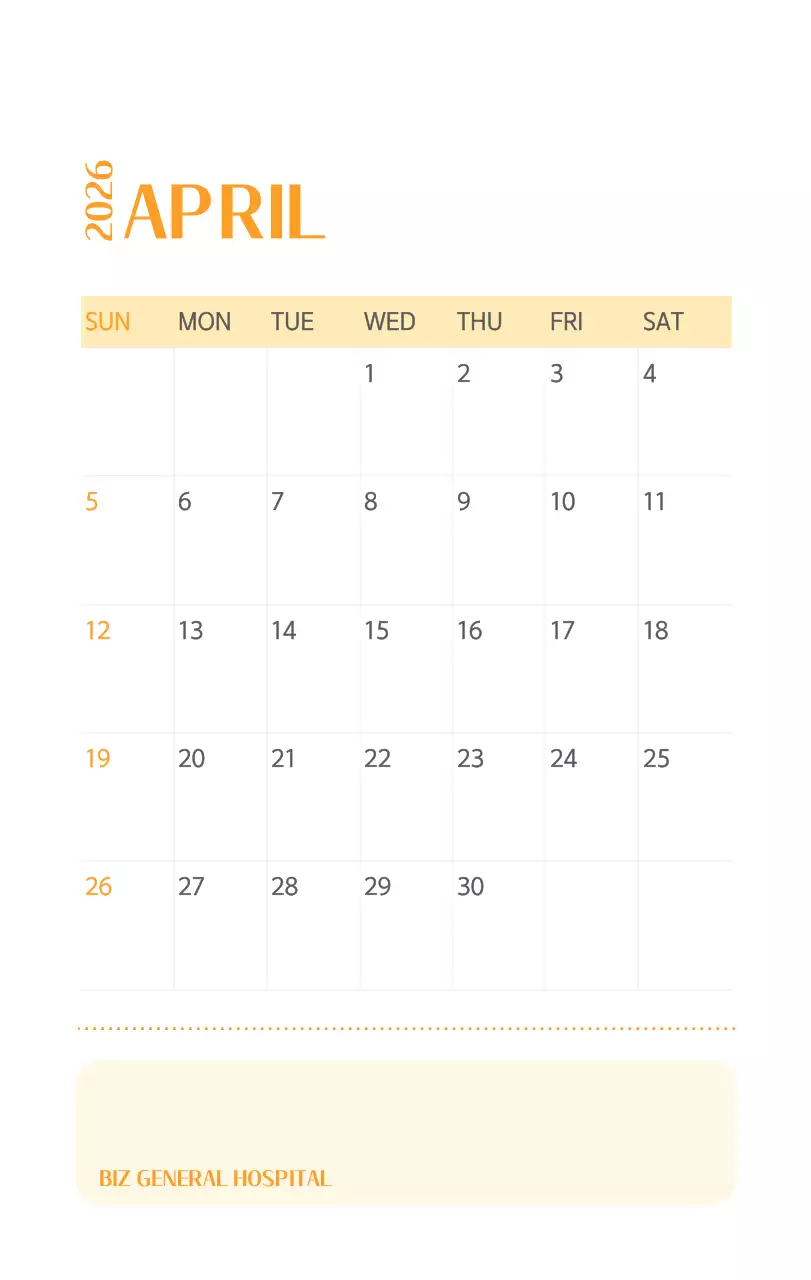 깔끔하고 알록달록한 컨셉의 병원 달력