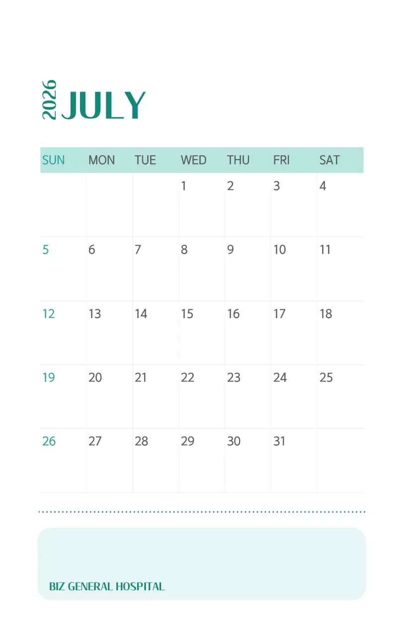 깔끔하고 알록달록한 컨셉의 병원 달력