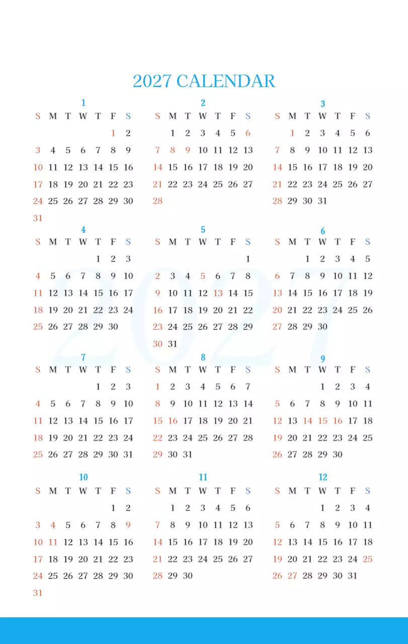 파란색 모던한 컨셉의 교회 달력