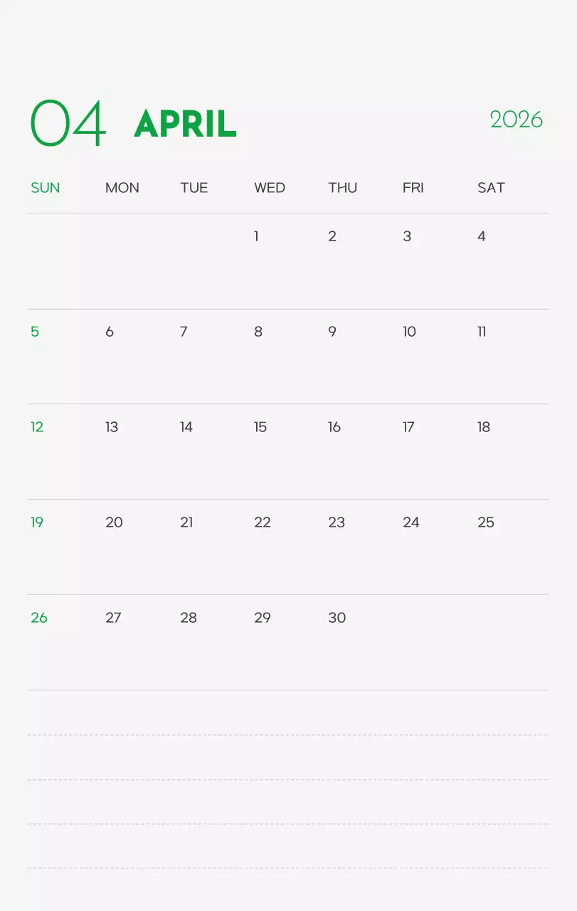 초록색 포인트 컬러에 강아지 사진과 귀여운 메시지가 있는 달력