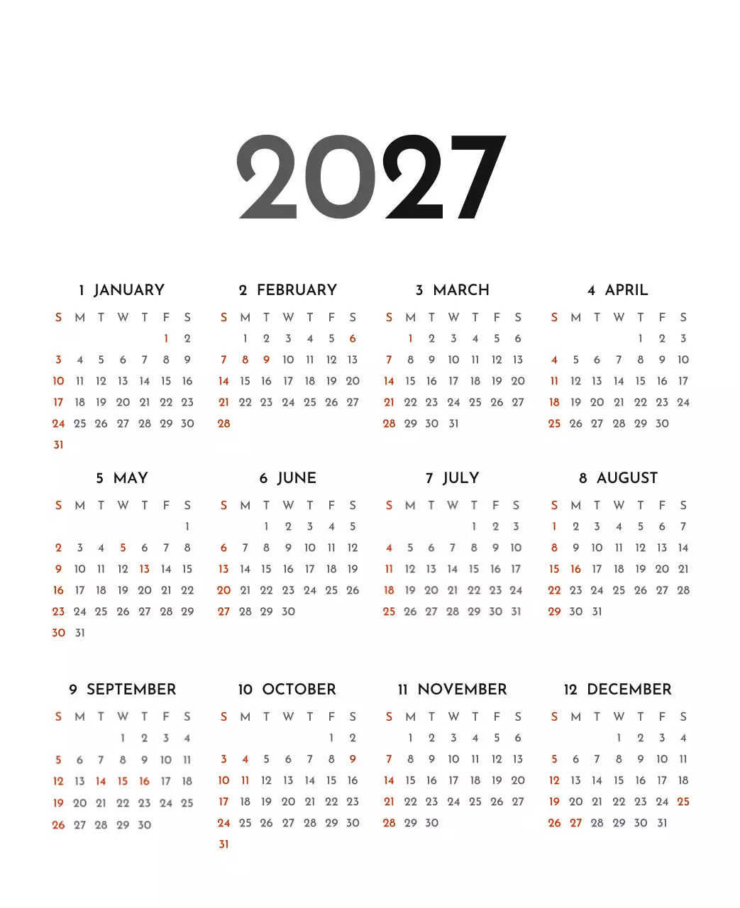 그레이의 심플한 기업 달력