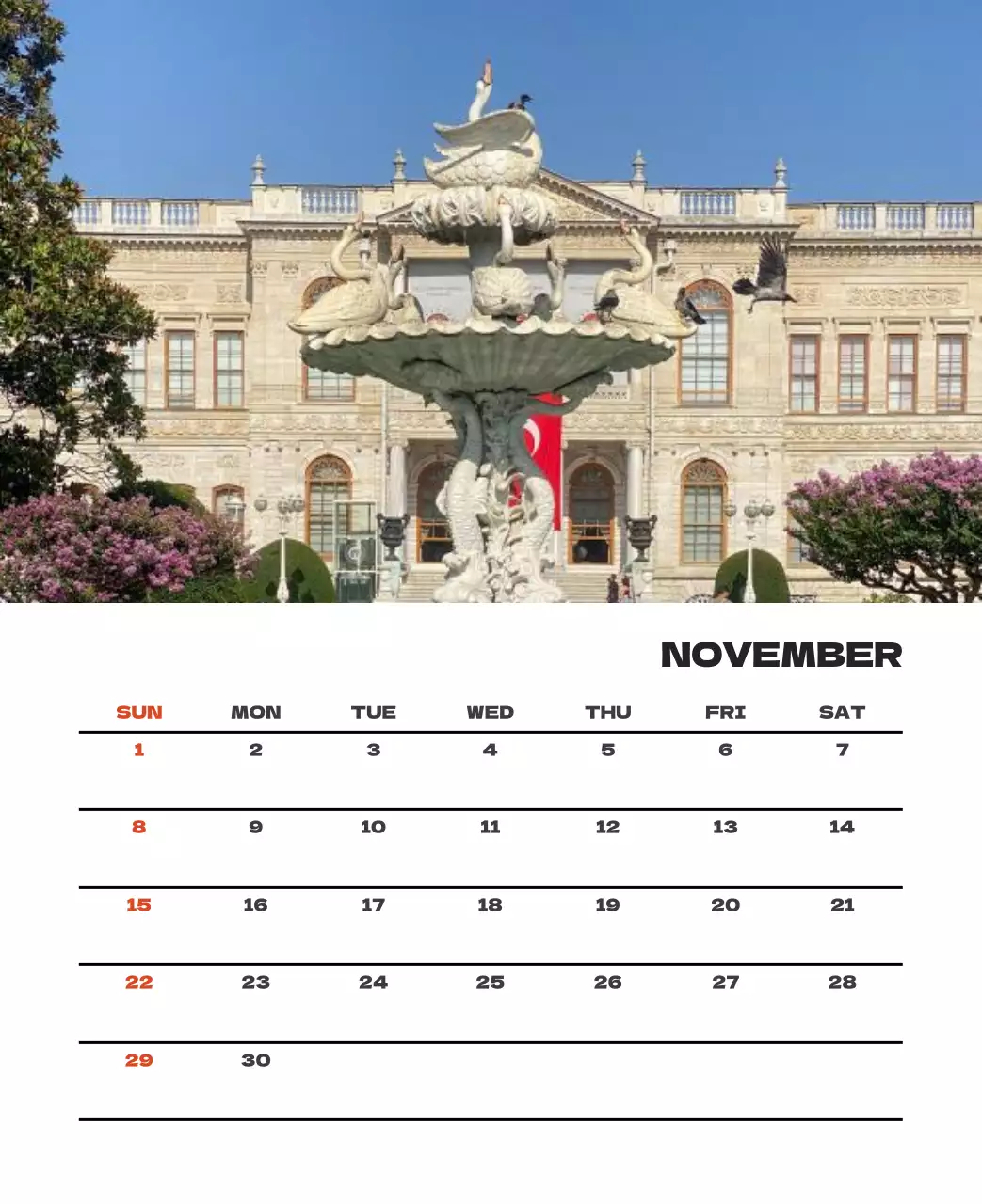 사계절 풍경의 여행 사진과 깔끔하고 과감한 텍스트 레이아웃의 연말 연시 기념 여행사 기업