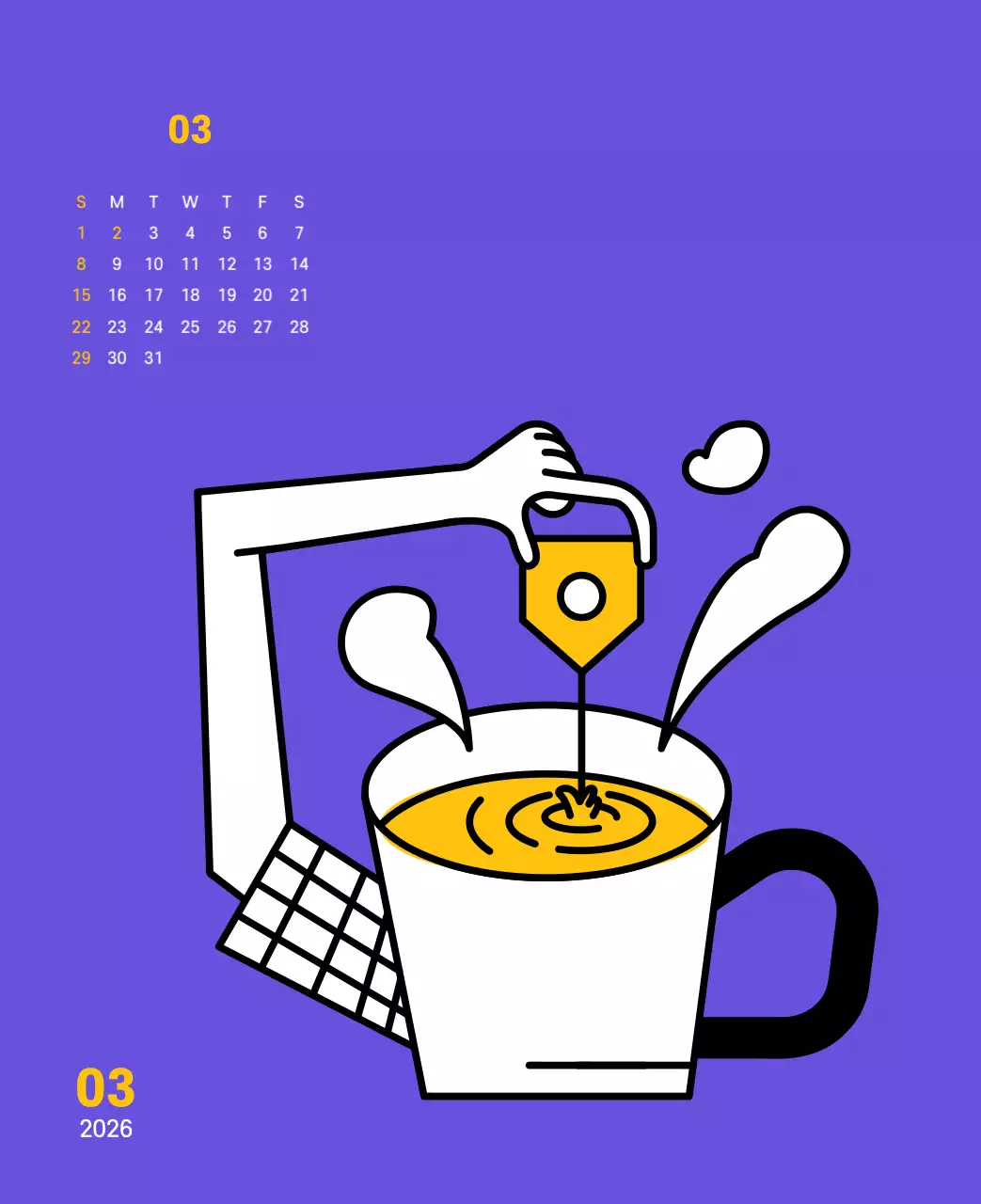 보라색 배경에 깔끔한 라인 일러스트