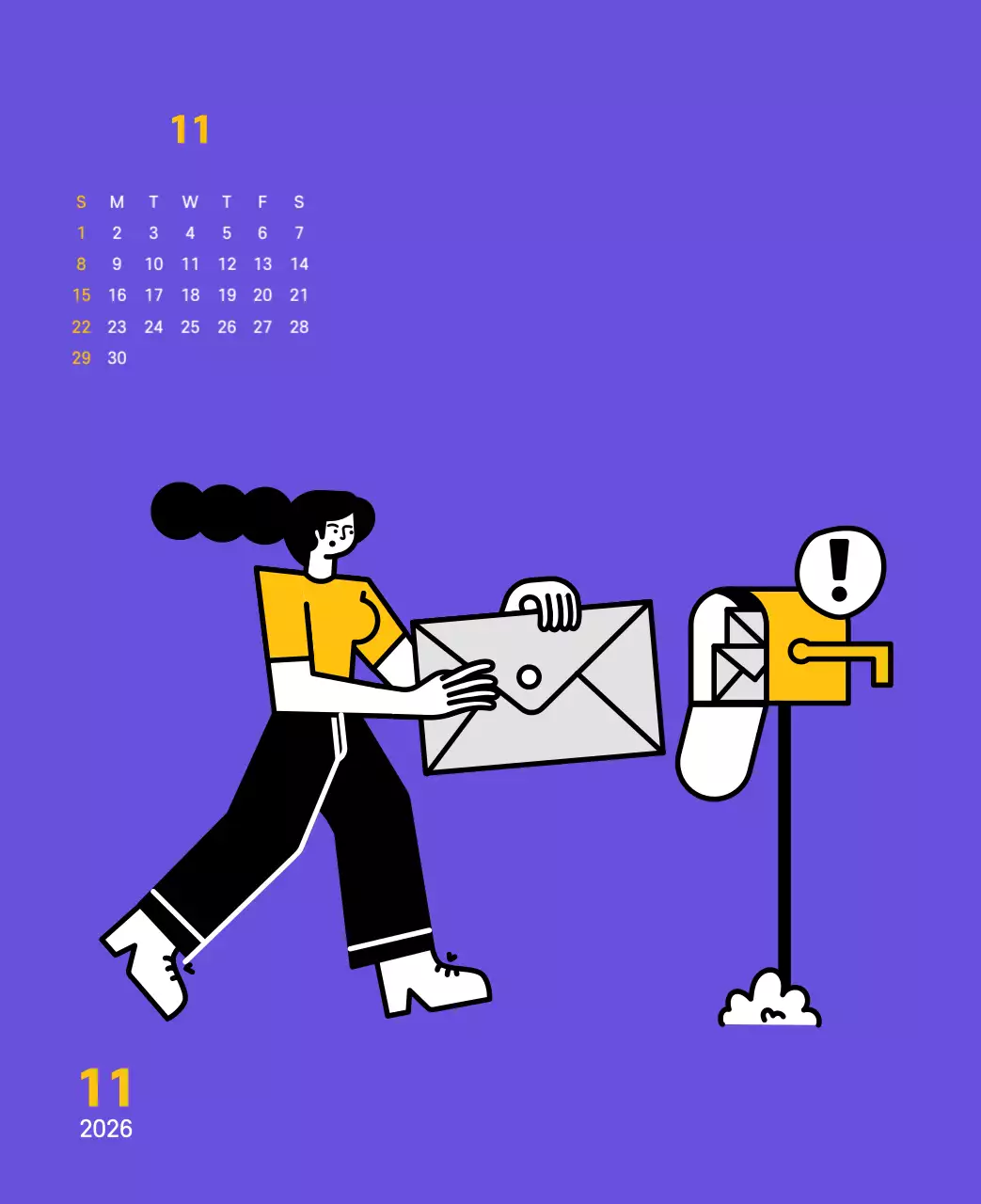 보라색 배경에 깔끔한 라인 일러스트