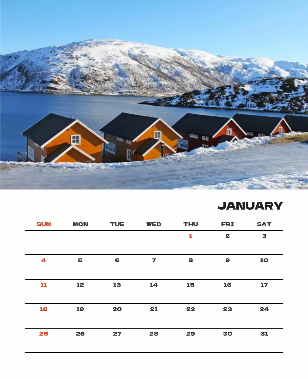 사계절 풍경의 여행 사진과 깔끔하고 과감한 텍스트 레이아웃의 연말 연시 기념 여행사 기업