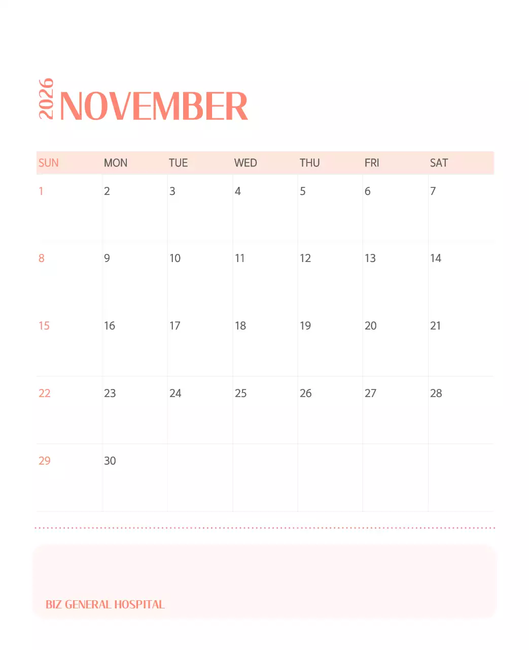 깔끔하고 알록달록한 컨셉의 병원 달력