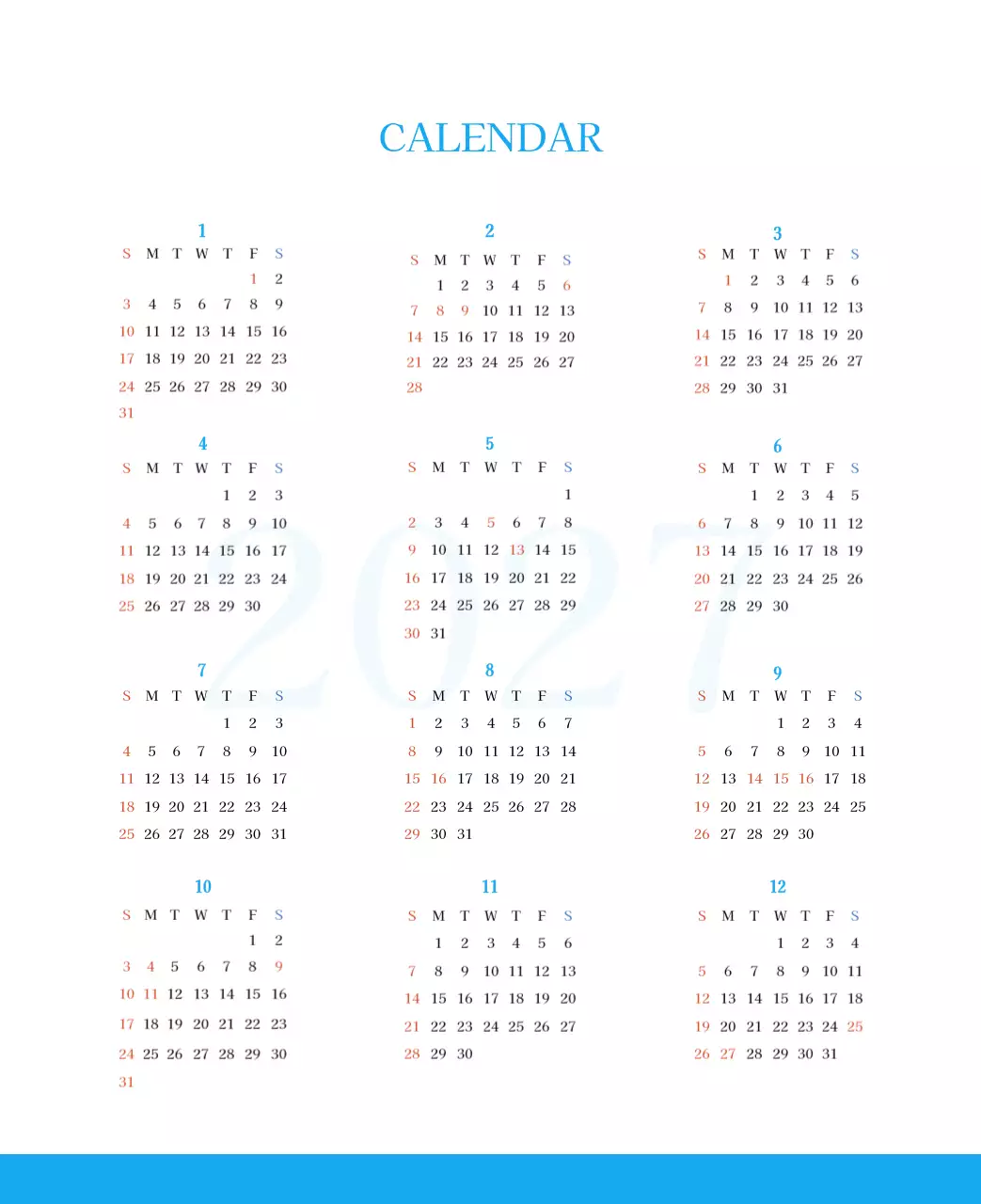 파란색 모던한 컨셉의 교회 달력