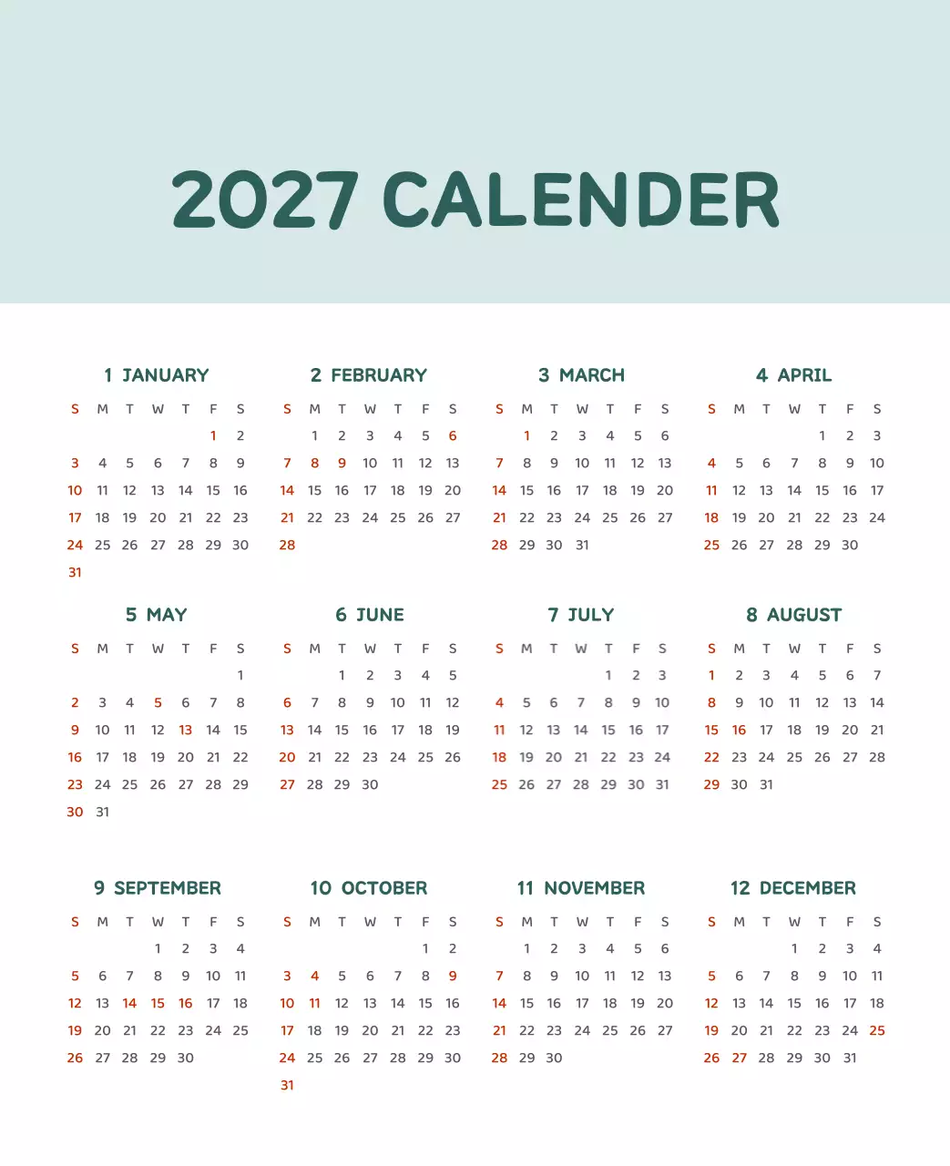 다양한 컬러의 감성적인 일러스트가 들어간 달력