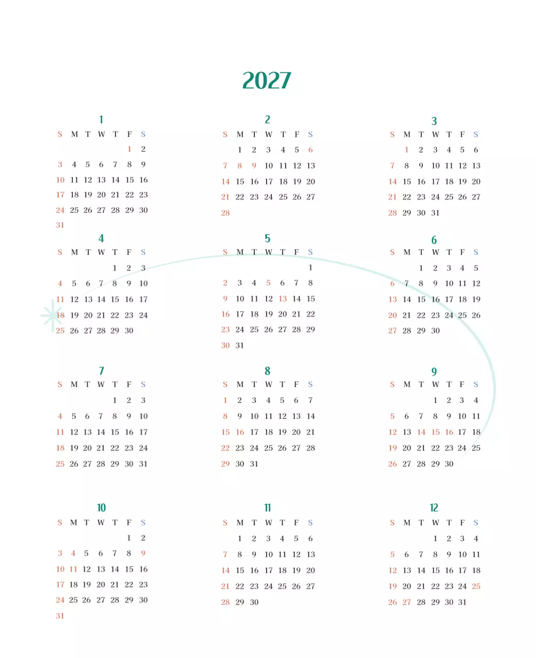 깔끔하고 알록달록한 컨셉의 병원 달력