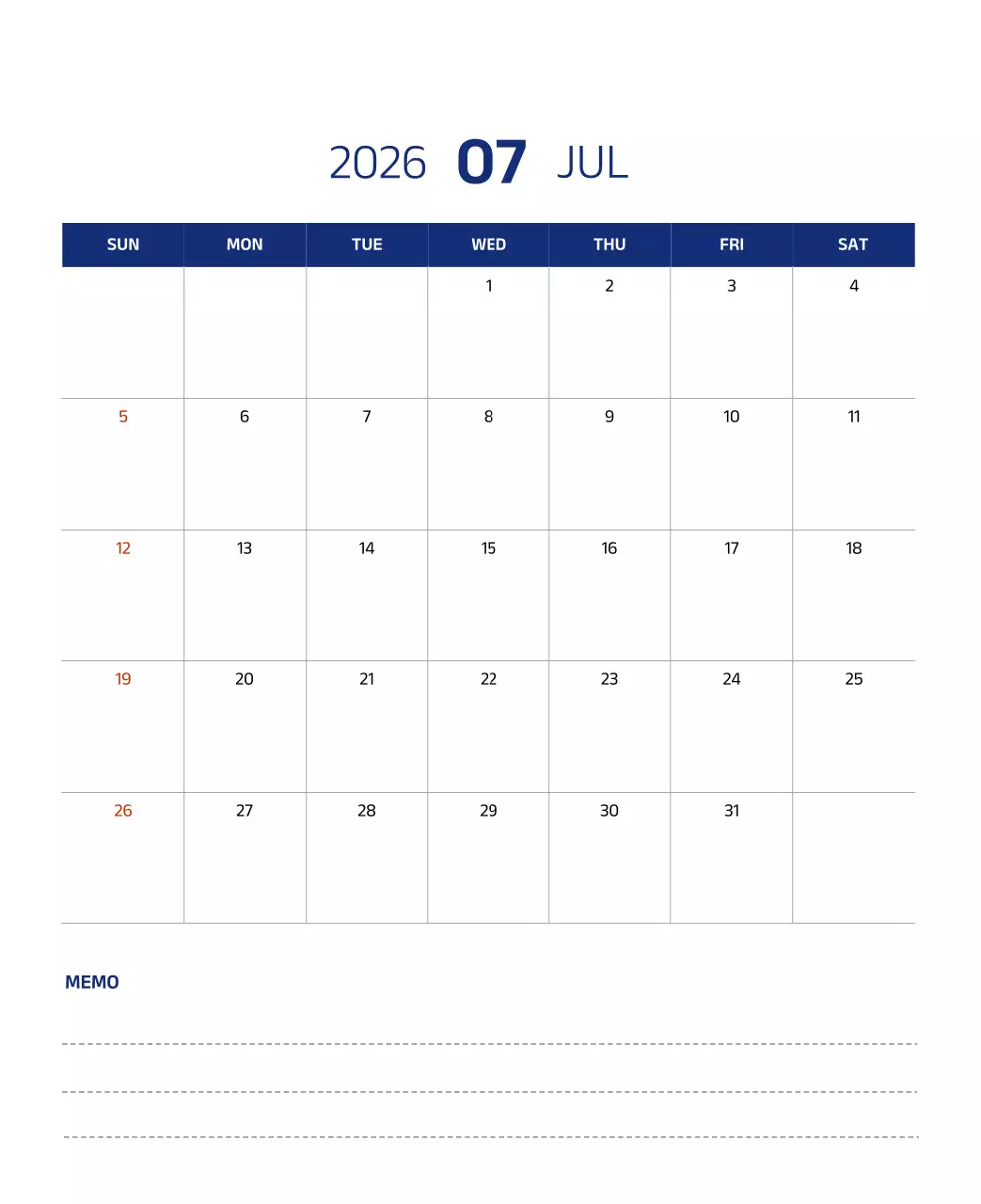 파란색의 깔끔한 일러스트가 들어간 심플한 달력