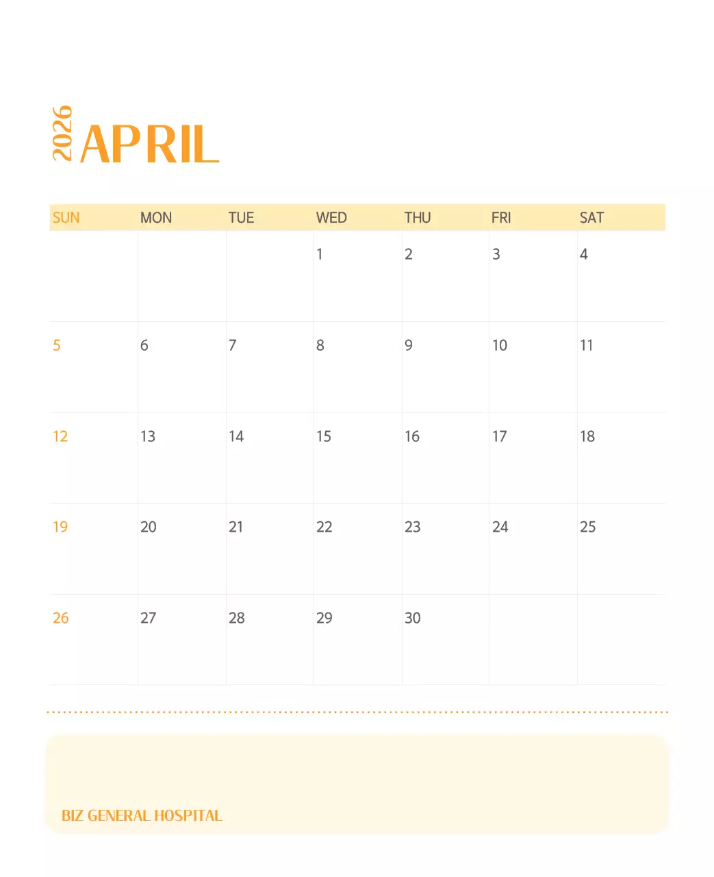 깔끔하고 알록달록한 컨셉의 병원 달력