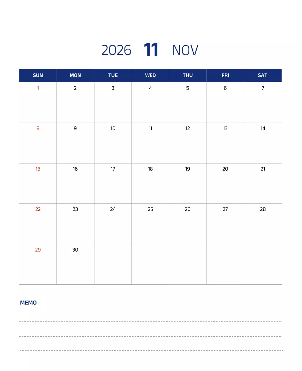 파란색의 깔끔한 일러스트가 들어간 심플한 달력