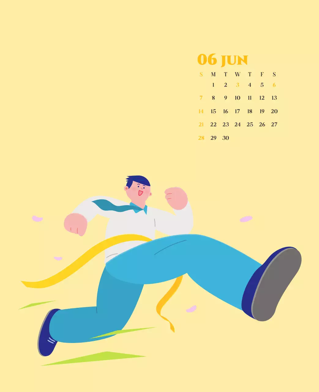 옐로우 그린 배경에 청소년 일러스트가 담긴 달력