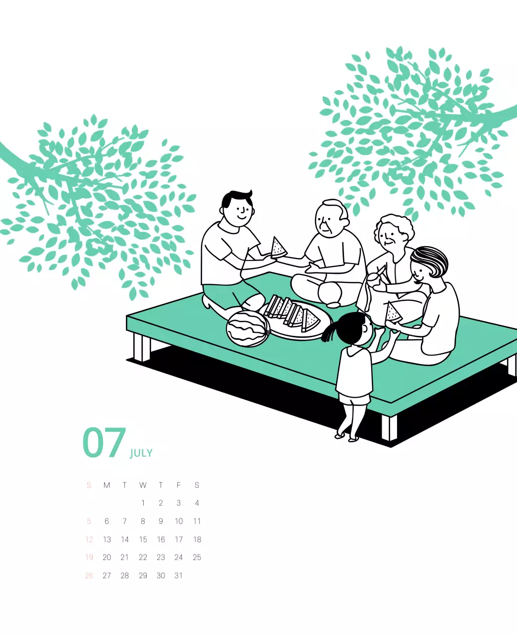 다양한 컬러의 일러스트 달력