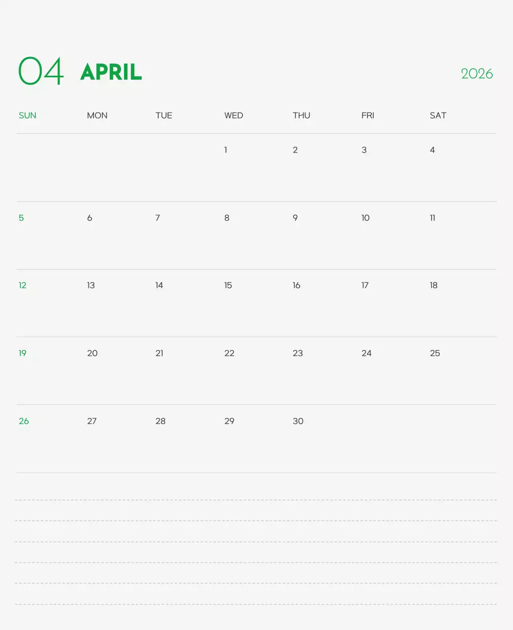 초록색 포인트 컬러에 강아지 사진과 귀여운 메시지가 있는 달력