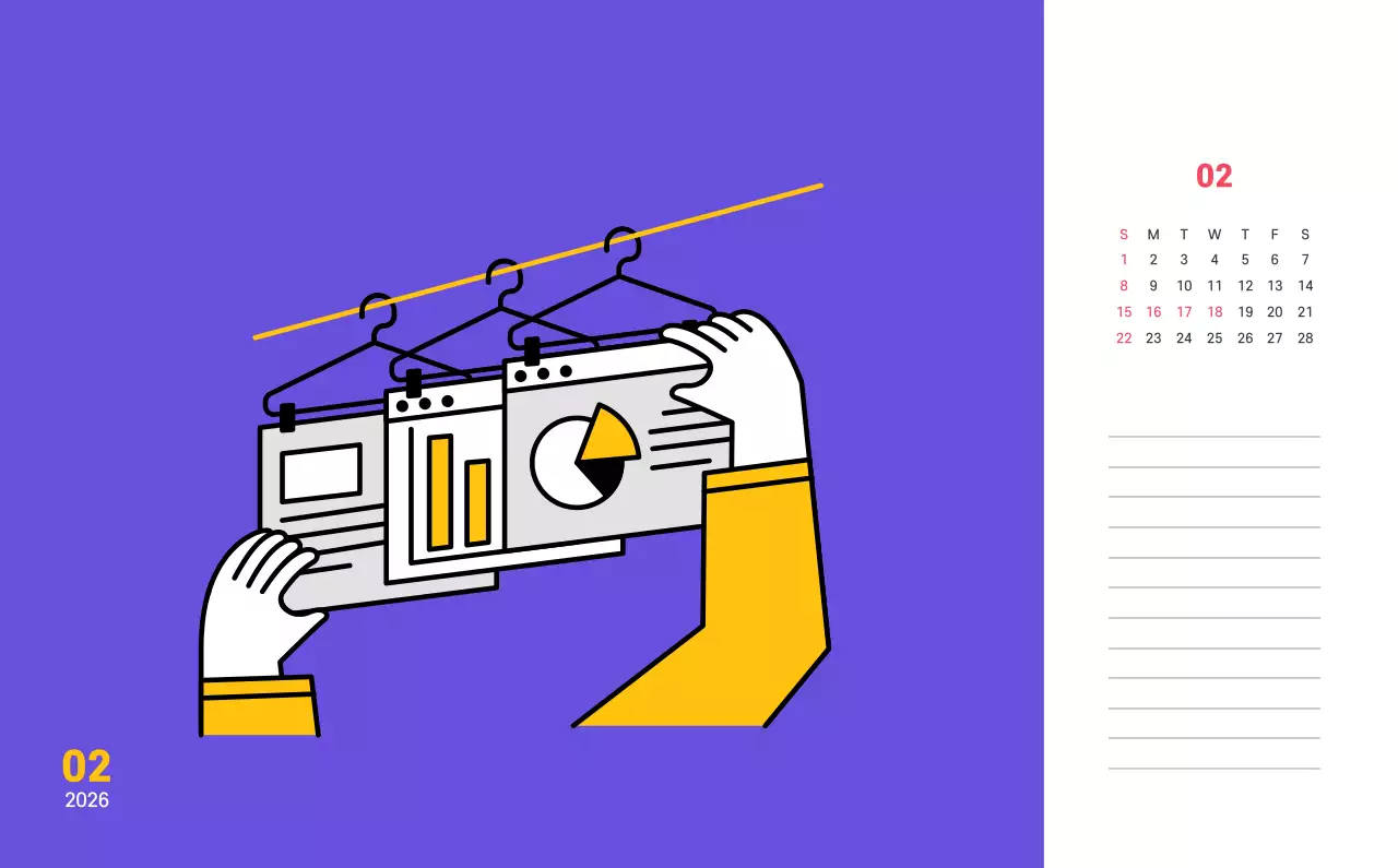 보라색 배경에 깔끔한 라인 일러스트