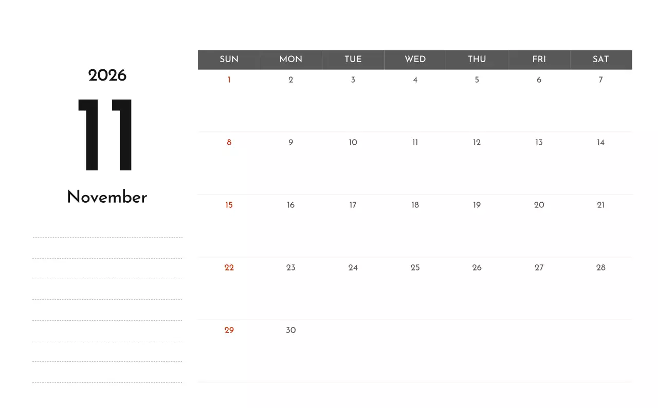 그레이의 심플한 기업 달력