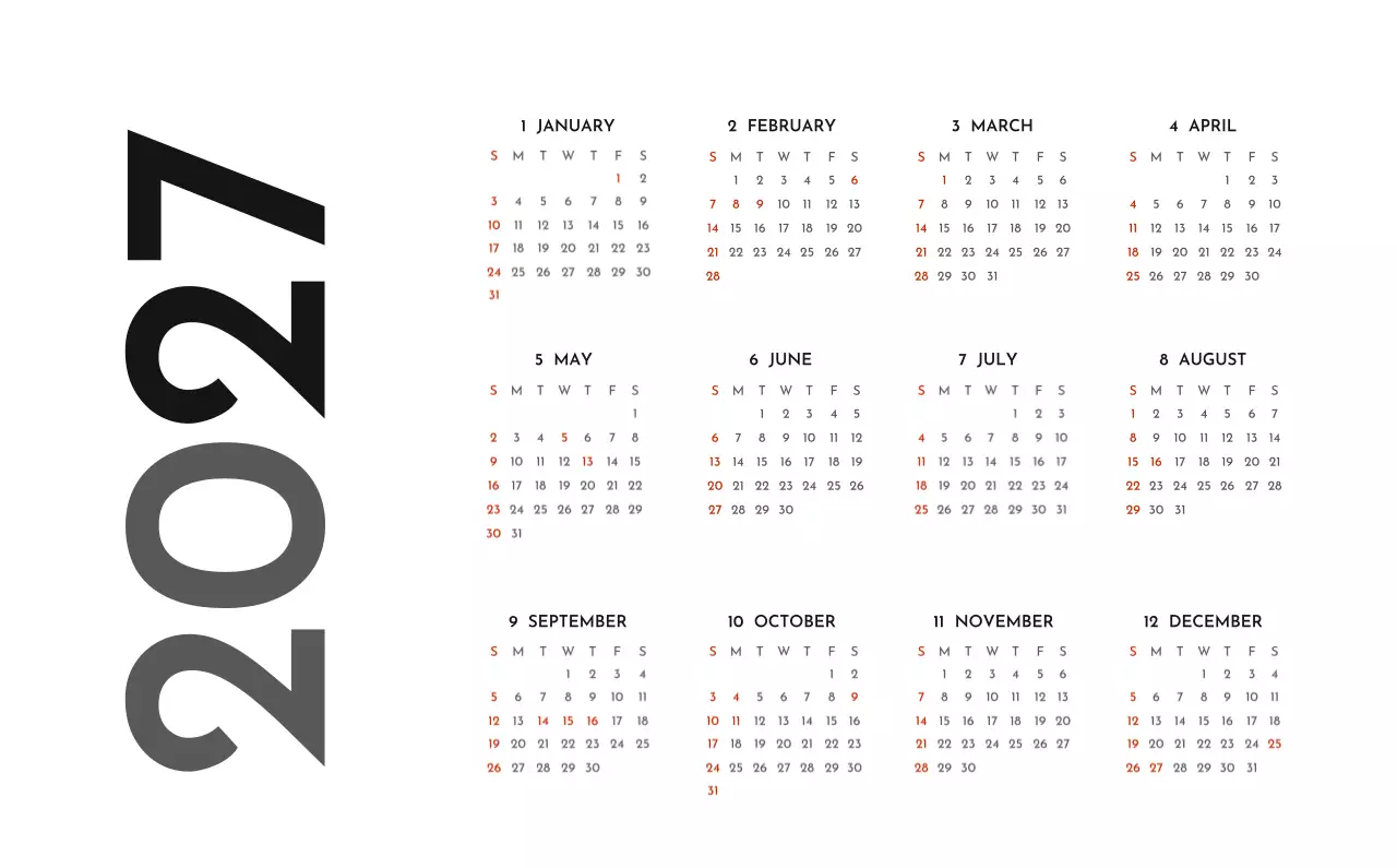 그레이의 심플한 기업 달력
