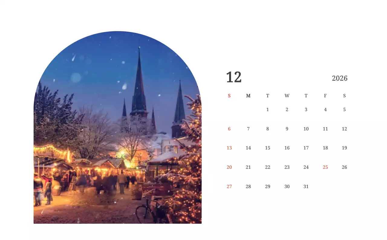 풍경 속 교회가 돋보이는 사진들로 이루어진 달력