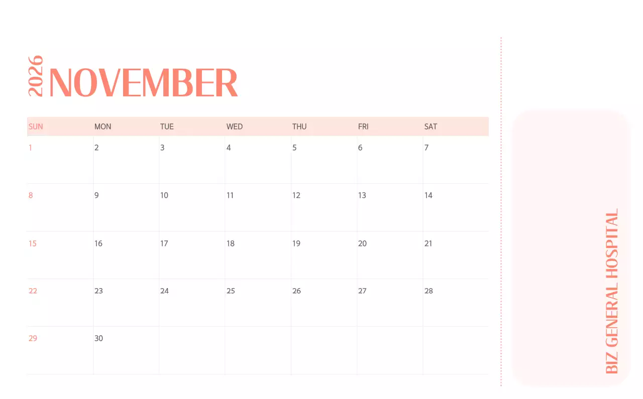 깔끔하고 알록달록한 컨셉의 병원 달력