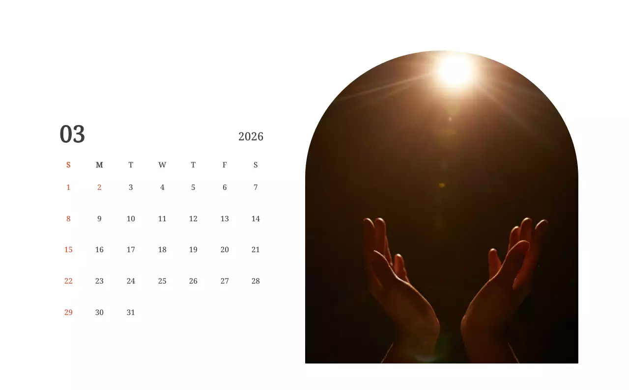 풍경 속 교회가 돋보이는 사진들로 이루어진 달력