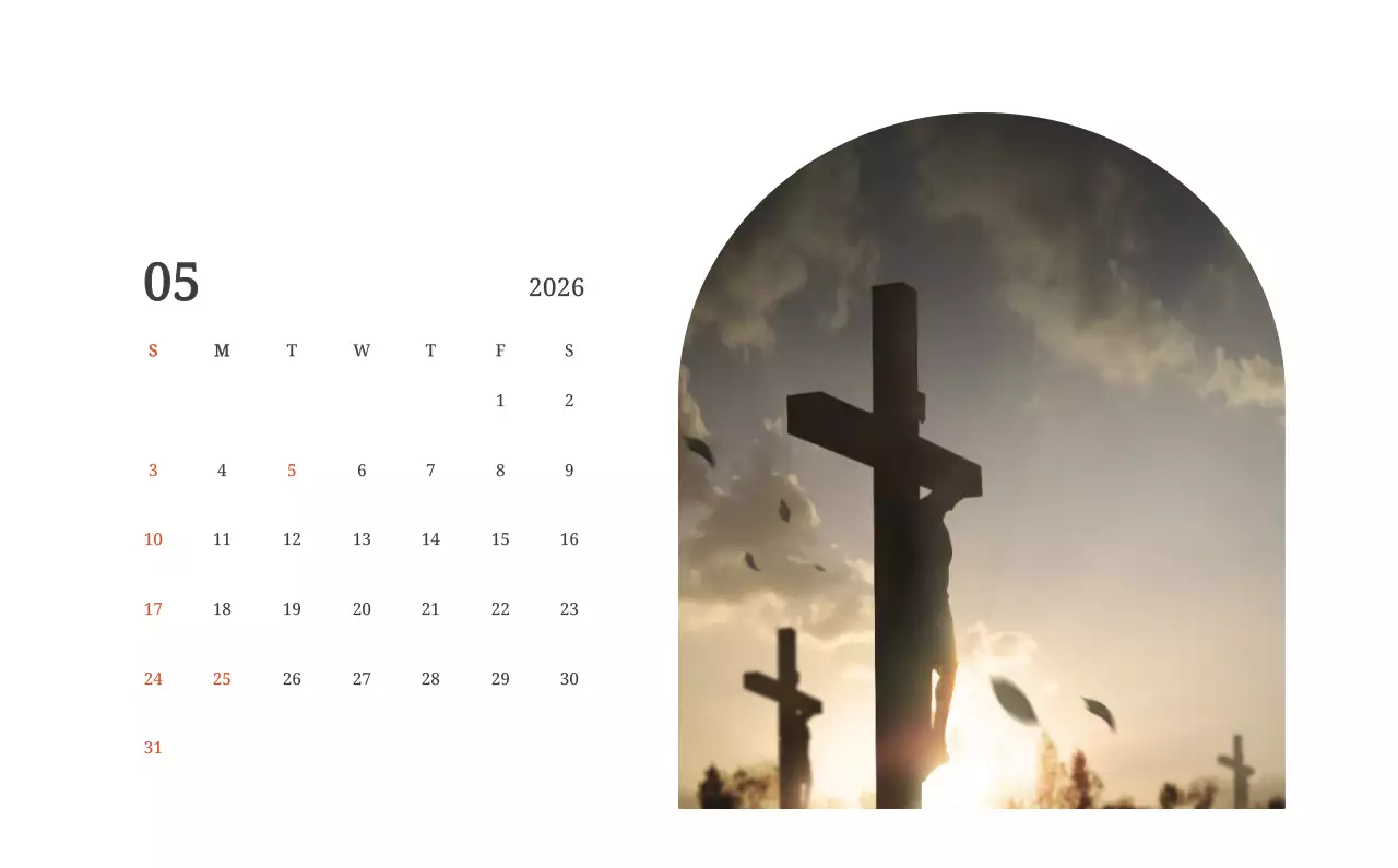 풍경 속 교회가 돋보이는 사진들로 이루어진 달력