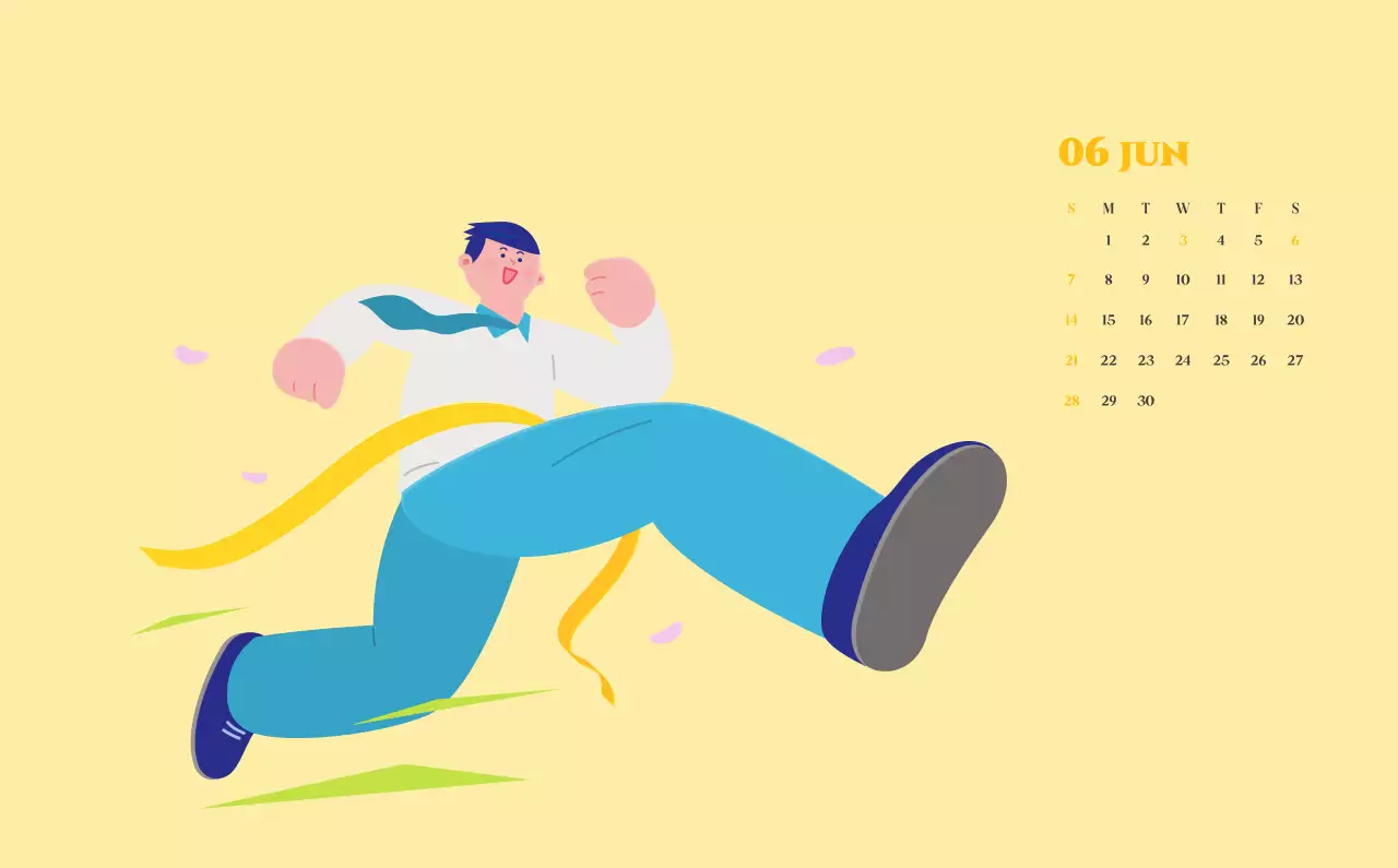 옐로우와 그린 배경에 청소년 일러스트가 담긴 달력