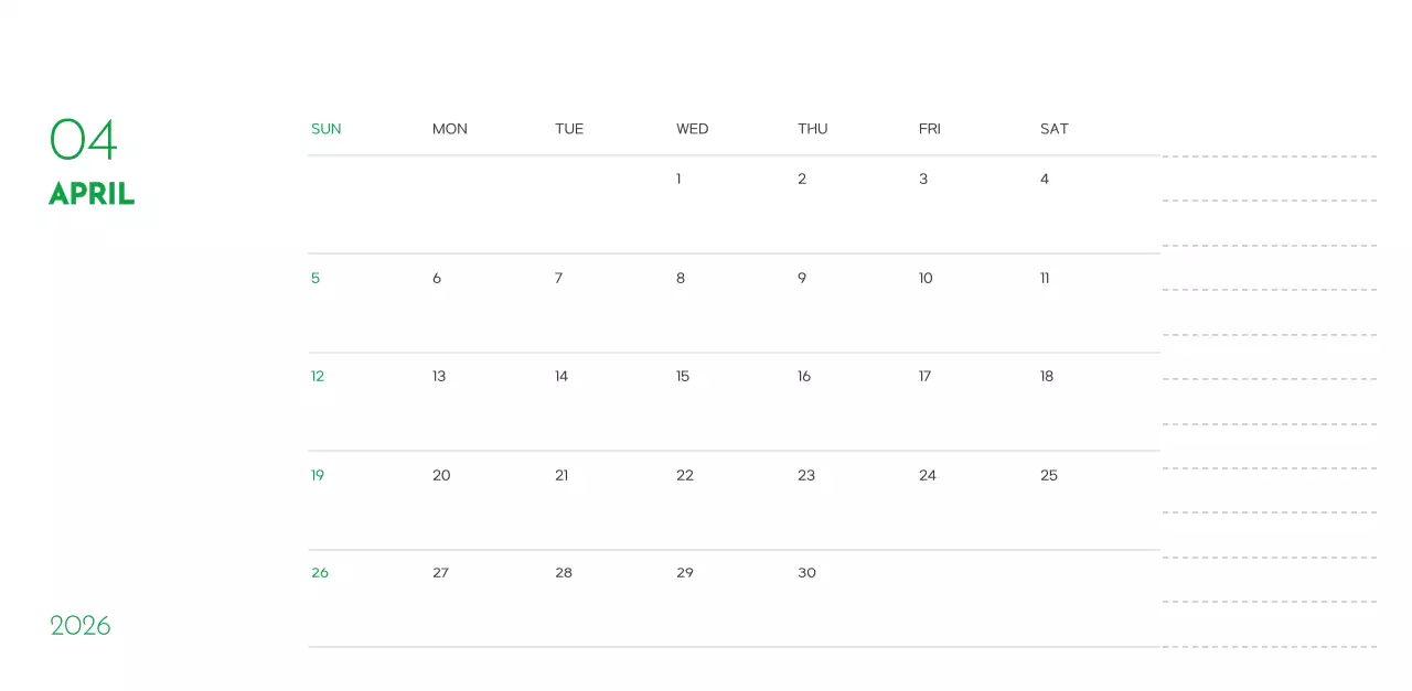 초록색 포인트 컬러에 강아지 사진과 귀여운 메시지가 있는 달력