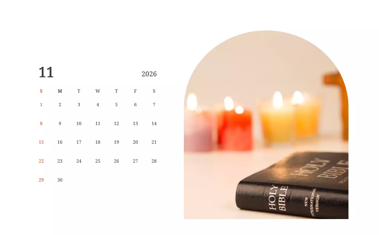 풍경 속 교회가 돋보이는 사진들로 이루어진 달력