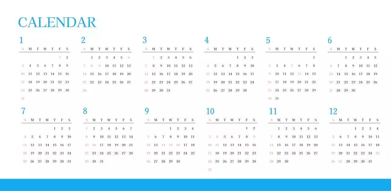 파란색 모던한 컨셉의 교회 달력