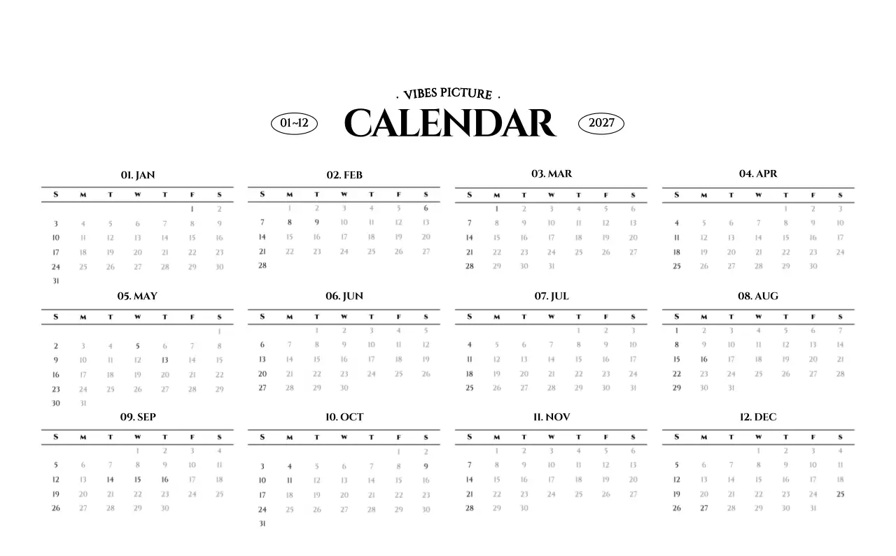 흑백 감성적인 여행 사진 컨셉의 심플한 스타일 달력