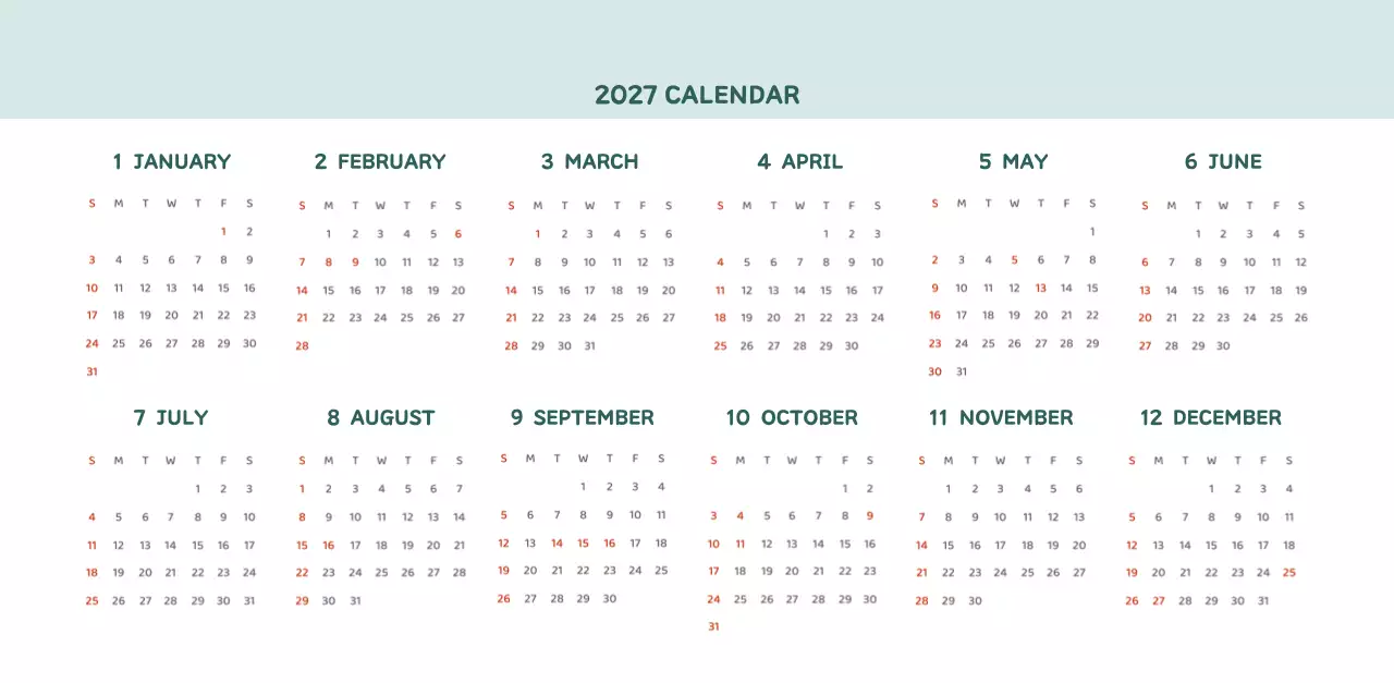 다양한 컬러의 감성적인 일러스트가 들어간 달력