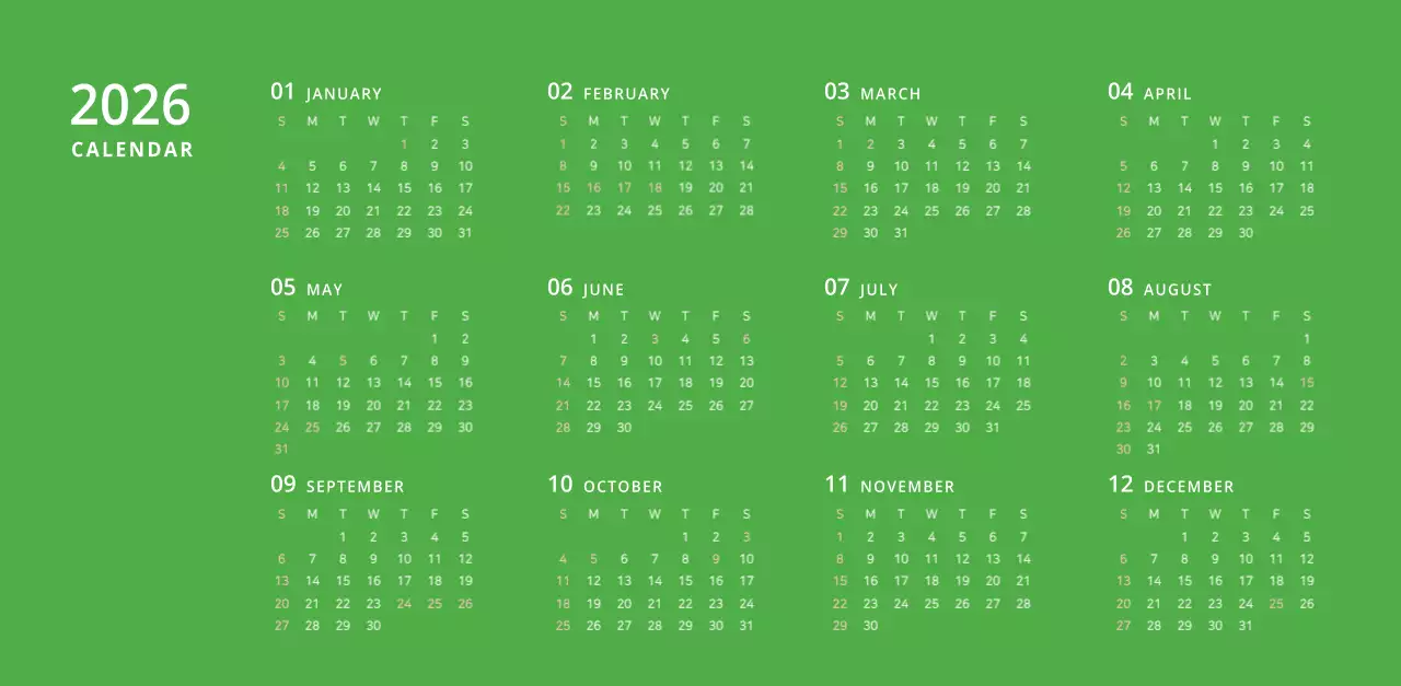 귀여운 일러스트 초록색 가족테마 탁상달력