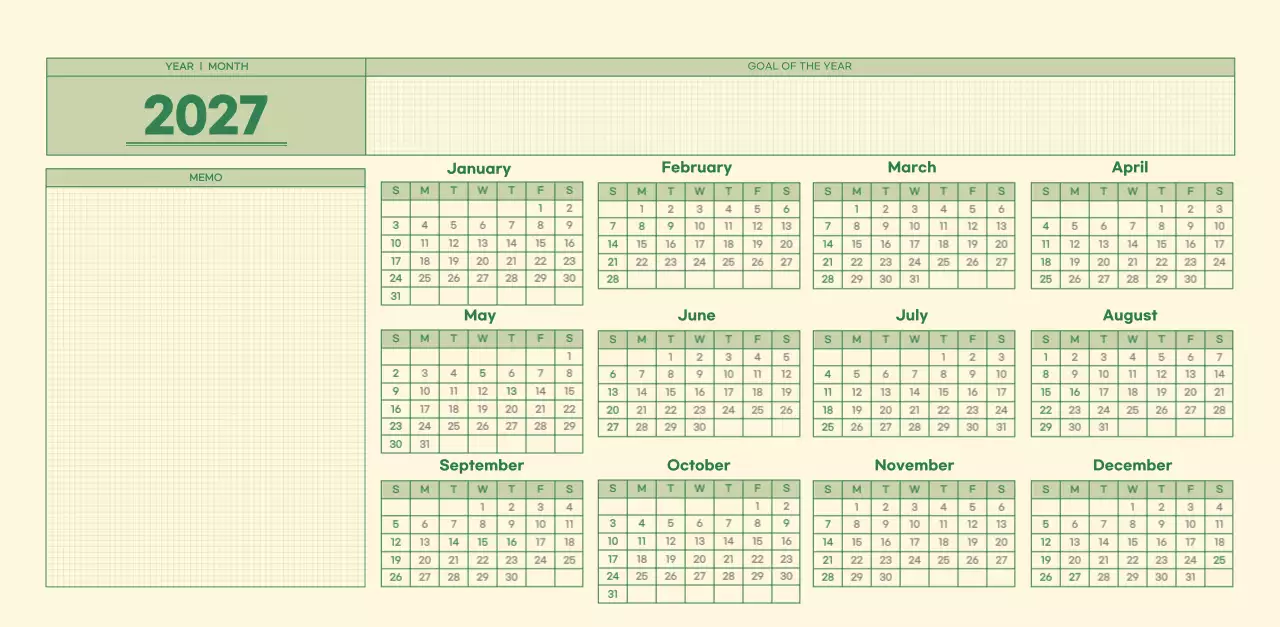 초록색과 연노랑색의 수능 디데이 메모장 컨셉 벽걸이 달력