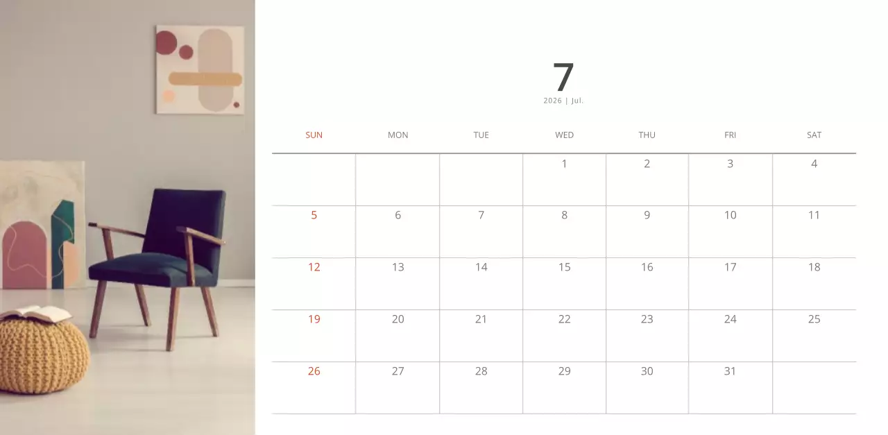 화이트 깔끔한 스타일의 인테리어 디자인 달력