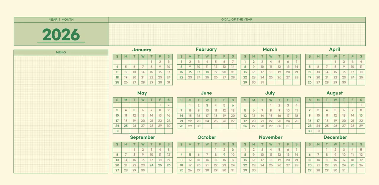 초록색과 연노랑색의 수능 디데이 메모장 컨셉 벽걸이 달력