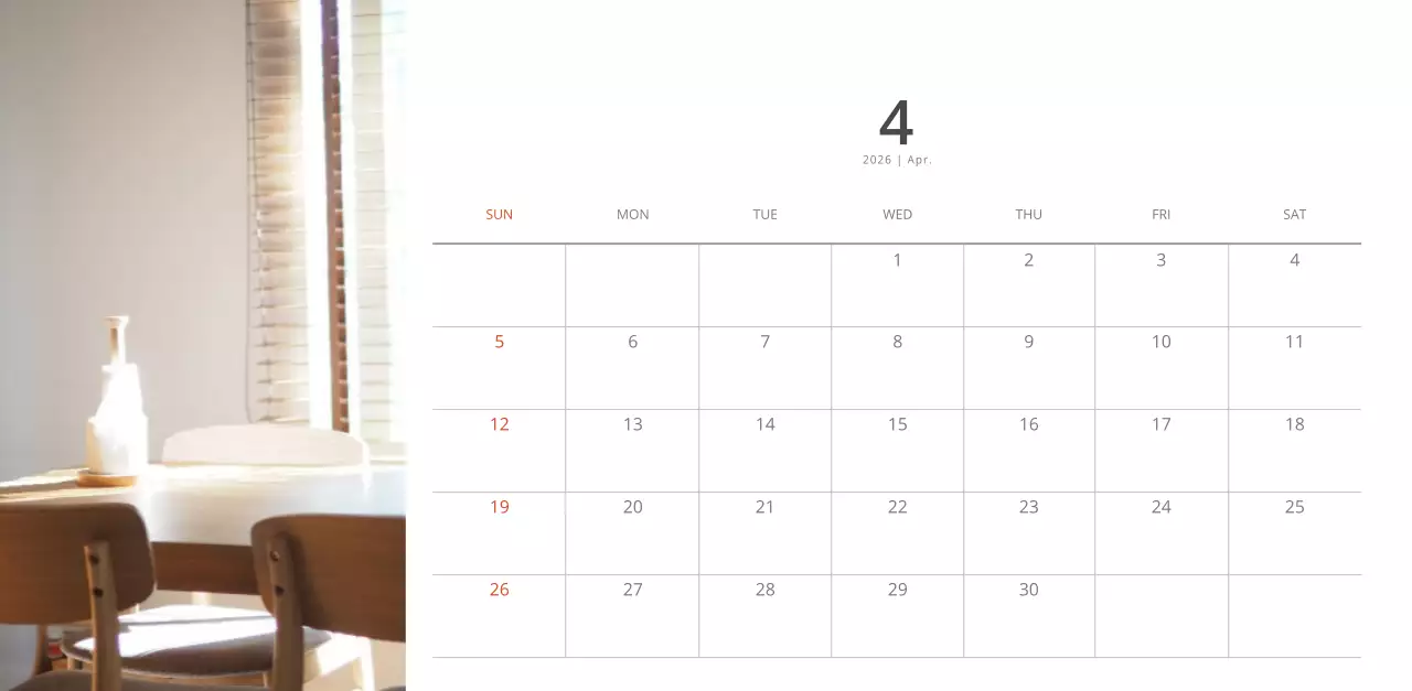 화이트 깔끔한 스타일의 인테리어 디자인 달력