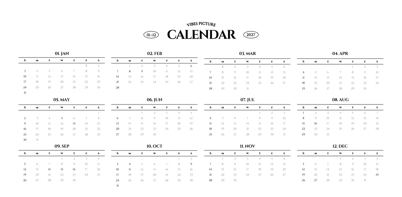 흑백 감성적인 여행 사진 컨셉의 심플한 스타일 벽걸이 달력