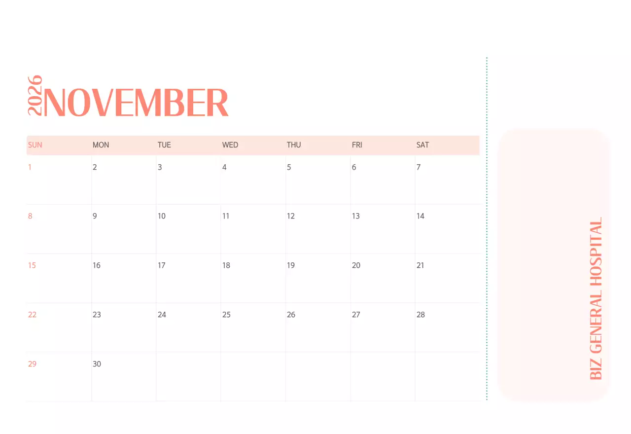 녹색 사진 프레임의 병원 달력