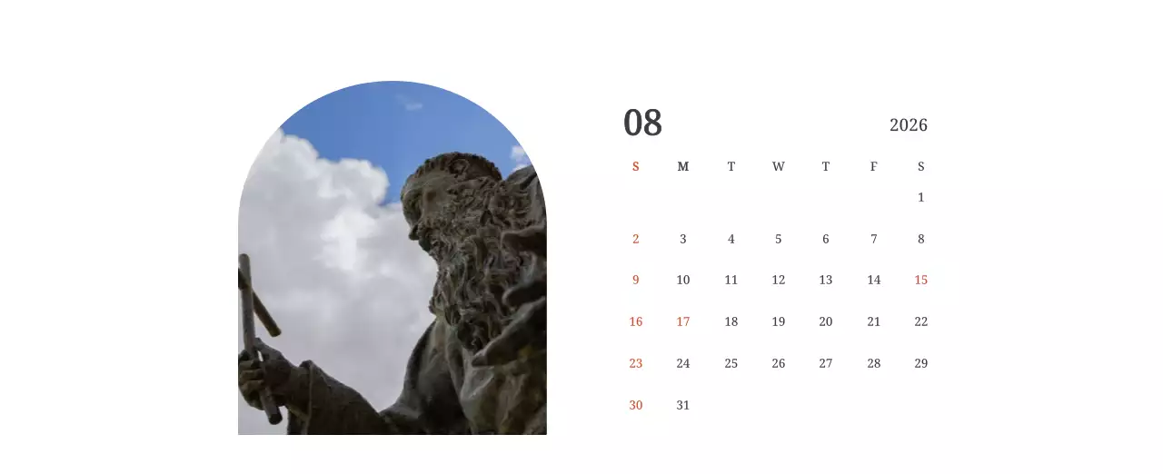 풍경 속 교회가 돋보이는 사진들로 이루어진 달력