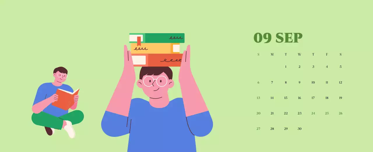 옐로우와 그린 배경에 청소년 일러스트가 담긴 달력